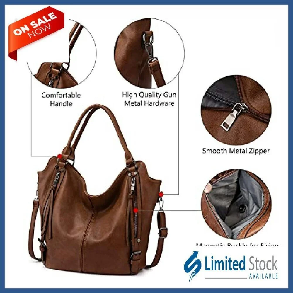 Large Faux Leather Hobo Tote with Detachable Holster Crossbody Shoulder Bag